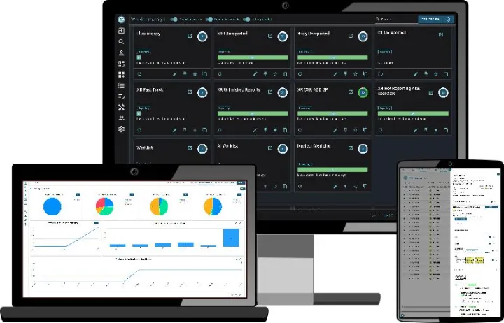 RIS and PACS exchanging DICOM and HL7 messages in an integrated hospital imaging network